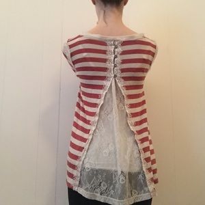 Cute striped long sleeve shirt with lace!!!